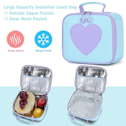 ACESAK Backpack for Girls with Headphones - Girls Backpack with Lunch Box, Pencil Case & Kids Headset - 3.5mm Wired Headphones for School Bookbag Schoolbag Set Back To School Gift (Blue Purple) - color: Blue Purple