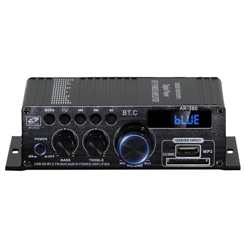 AK-380 블루투스 5.0 홈 오디오 앰프, 최대 400W+400W 2.0CH HiFi 스테레오, 12V 5A 전원 공급 장치, USB SD BT.C FM AUX 포함 무선 수신기, 자동차 홈 바 차고용