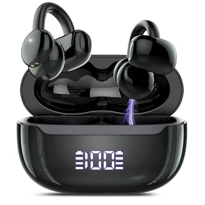 Open Ear Earbuds Wireless Clip on Headphones Bluetooth 5.4 Ear Buds with DNN Noise Cancelling, 48H Playtime, Low Latency, Fashion Design, Secure Fit, Clear Sound for Music & Calls - color: Obsidian