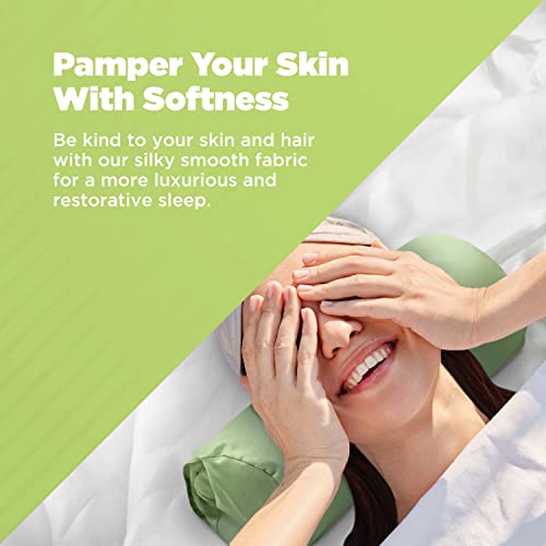 Cotton Neck Roll Pillowcase - Hypoallergenic and Smooth Natural Fabric Pillow Protector - Soft and Breathable Sateen Weave Pillow Cover with Enclosed Sleeve Design - Made in USA - Green, 4" x 12" - color: Green (Sateen Weave), size: 4" x 12"