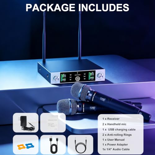 Wireless Microphone System with 400ft Receiving Distance for Singing - color: Silver metal