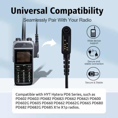 Binaural Over The Ear Head Headset VOX Ptt Radio Earpiece Boom Mic Microphone Headphone Compatible with HYT Hytera HP602 HP682 PD602 PD602i PD662 PD662i PD682i Walkie Talkies(Wired,Black)