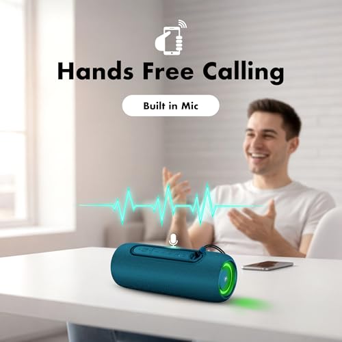 Fisher Portable Bluetooth Speakers IPX5 Waterproof Speaker, 14W Peak Power | Stereo Bluetooth Speaker, RGB Lights, TWS, BT 5.3, Built-in Mic, Hands Free Calling Speakers Bluetooth Wireless, Use Anywhere - color: Navy Blue