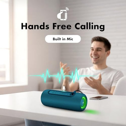 Fisher Portable Bluetooth Speakers IPX5 Waterproof Speaker, 14W Peak Power | Stereo Bluetooth Speaker, RGB Lights, TWS, BT 5.3, Built-in Mic, Hands Free Calling Speakers Bluetooth Wireless, Use Anywhere - color: Navy Blue