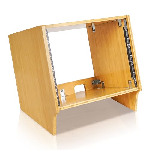 Sound Town DIY 8U Angled Desktop Turret Studio Rack, Solid Carbonized Bamboo, Assembly Required (STBR-8SL) - size: 8U, Angled