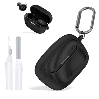 OAJ Soft Silicone Protective Case Cover for JBL Endurance Race 2, Front LED Visible, Compatible with JBL Endurance Race 2 Charging Case with Carabiner & Cleaner kit(Black) - color: Black