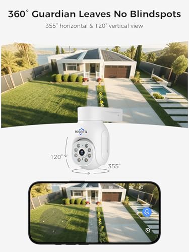 Hiseeu Wireless Security Camera System, 5MP Outdoor Cameras with 10" LCD Monitor 4-Cam Kit, 1TB HDD, Plug & Play NVR, Auto Tracking, 2.4G/5GHz WiFi, 2-Way Audio, Color Night Vision, No Monthly Fees