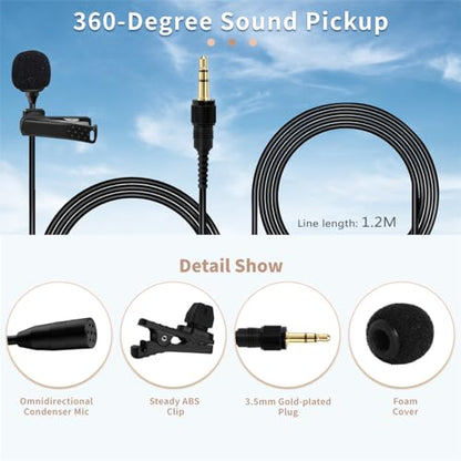 4 FT 3.5mm TRS Mini Lavalier Lapel Microphone for Sennheiser, for Saramonic, for Comica, for Boya Wireless System Transmitter, Omnidirectional Condenser Mic – 1/8" Male Screw Lock Plug
