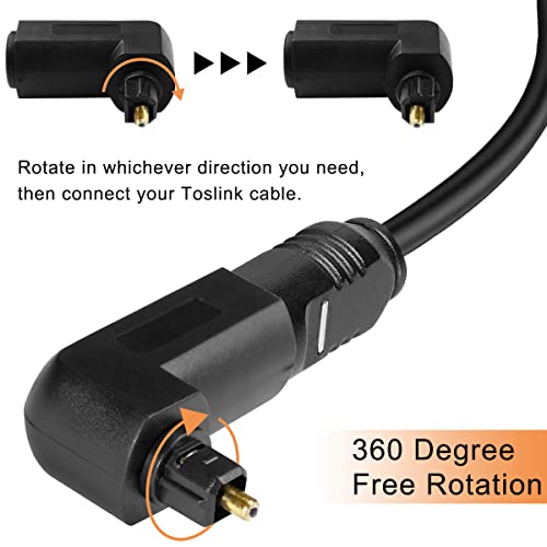 Optical Toslink Right Angle Digital Audio Cable Adapter 90 Degree Male to Female Jack 360 Rotates Plug Connector for TV Fiber Optic Toslink Cable, 4 Pcs