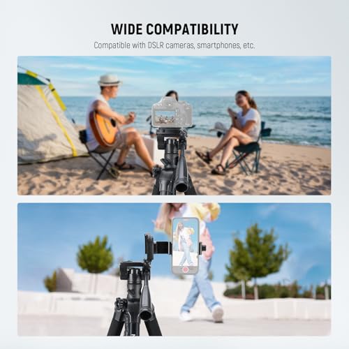 NEEWER Basics TP05 74" Video Tripod Monopod, 3 Way Pan Tilt Head Phone Holder Compatible with iPhone DSLR, Travel Recording Stand, Overhead Camera Mount, Crossbar, 17.6lb Load - style: TP05 w/Phone Holder