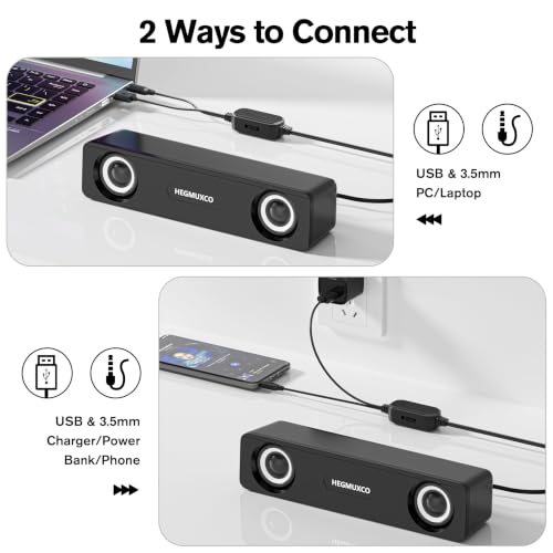 10W Wired Stereo Speaker Compact PC Speakers for Desktop -, USB Powered, 3.5mm Audio Input, Laptop Expertly Tuned Computer Soundbar