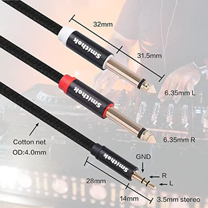 Smithok 2pack 16.4Ft 3.5mm TRS to Dual 6.35mm Stereo Cable 1/8 TRS to Dual 6.35mm 1/4 TS Mono Y Splitter Audio Cord Adapter for Smartphone, Mixer,PC, CD Player, Speakers and Home Stereo System - size: 2pack 16.4ft