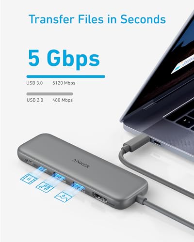 Anker USB C Hub, 5-in-1 USBC to HDMI Splitter with 4K Display - color: Grey