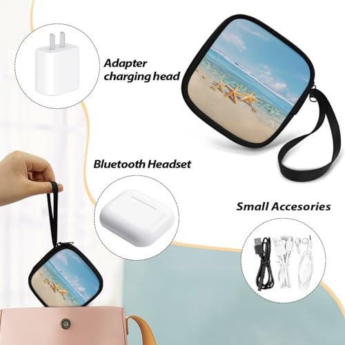 Beach Starfish Headphones Carrying Case, Protective Shell Travel Bag for Cable, Charger Storage for Earphone, Earbud, Earpieces Headphone Bag Travel - color: Beach Starfish