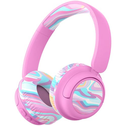 iClever BTH22 Kids Bluetooth Headphones for Toddler Travel, 60H Play Time | SafeSound Tech3.0, Stereo Sound, USB C Fast Charging, AUX Cable, Kids Wireless Headphones for Girls/Boys/Tablet/PC/School - color: Pink-Stripe