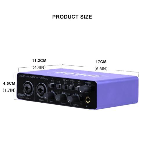 USB Audio Interface SOLO with XLR/48V Phantom Power,32Bit/192kHz High-Fidelity, for Studio Audio Mixer Interface for Guitarist, Vocalist, Podcaster, Producer, Plug and Play (U202P)