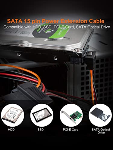 CableCreation SATA Power Cable,2-Pack 6-Inch 15Pin SATA to 2xSATA Cable