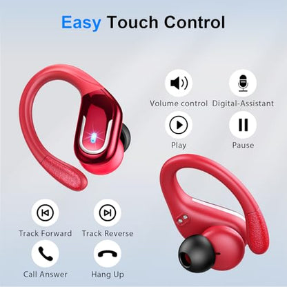 Wireless Earbuds, Sports Bluetooth 5.4 Headphones IPX8 Waterproof, 70H Over Ear Buds with Deep Bass Sound,4 ENC Noise Cancelling Mics, USB-C Fast Charging Earphones with Earhooks for Workout/Running | Bluetooth 5.4, 4 ENC Microphones, Deep Bass Sound, LED
