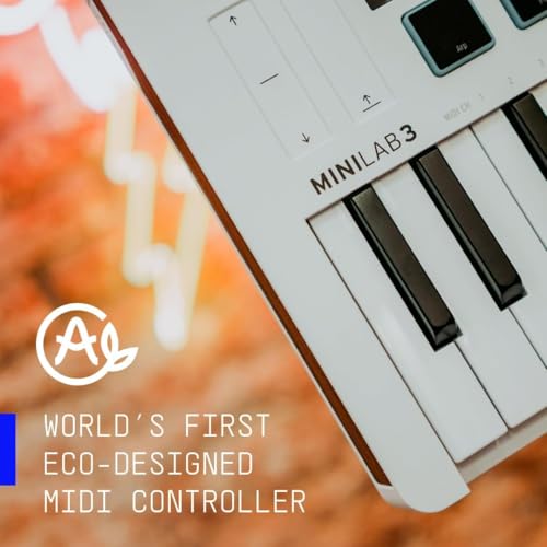 Arturia MiniLab 3-25 Key USB MIDI Keyboard Controller With 8 Multi-Color Drum Pads, 8 Knobs and Music Production Software Included, Rose Quartz | 8 Multi-Color Drum Pads, 8 Knobs and Music Production Software Included, Rose Quartz - color: Rose Quartz, si