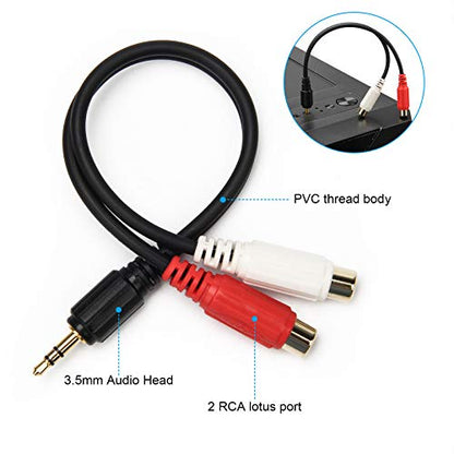 AHIER 3.5mm Male to RCA 2 Female Adapter Audio, Gold 1/8 Stereo Mini Jack | 20cm, Adapter
