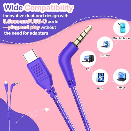 Kids Headphones for School Travel with Upgrade USB C&3.5MM Jack - color: Purple