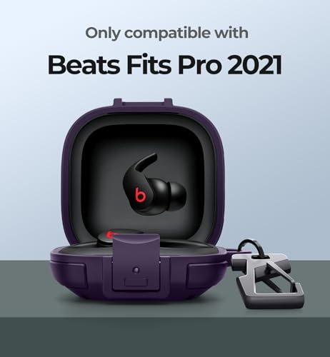 Dexnor Rugged Bumper Case for Beats Fit Pro (2021) Cases with Secure Lock, Shockproof Clear Cover with Carabiner & Keyring for Beats Fit Pro 2021 Purple - color: purple
