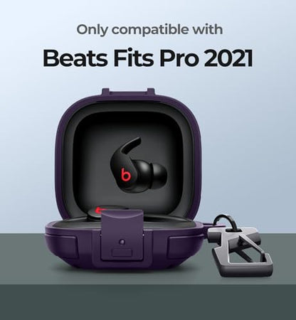 Dexnor Rugged Bumper Case for Beats Fit Pro (2021) Cases with Secure Lock, Shockproof Clear Cover with Carabiner & Keyring for Beats Fit Pro 2021 Purple - color: purple