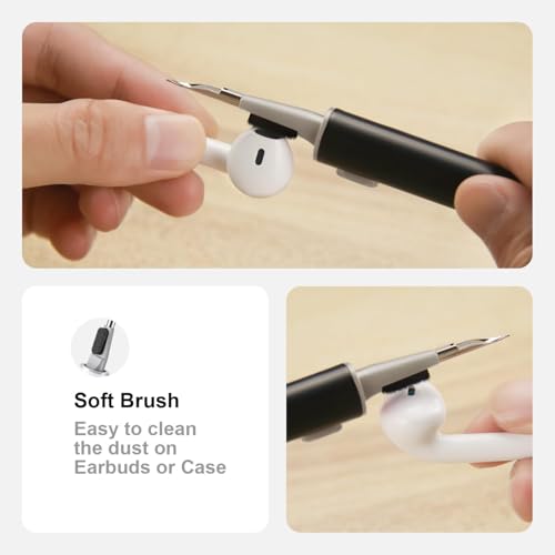 2 Pcs Cleaner Kit for Airpods Pro 1 2 3 Multi-Function Cleaning Pen with Soft Brush Flocking Sponge for Bluetooth Earphones Case Cleaning Tools, Black - color: Black