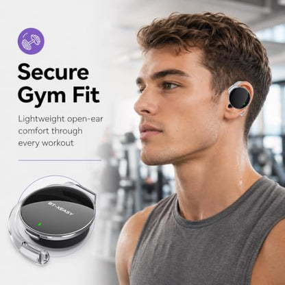 Micool On Ear Bluetooth Headphones, Open-Ear Headphones Wireless with 4-Mic ENC for Crystal Clear Calls, 52H Total Battery, Dual Device, Sport Clip On Headset for Running & Travel (Pure Black) - color: Pure Black