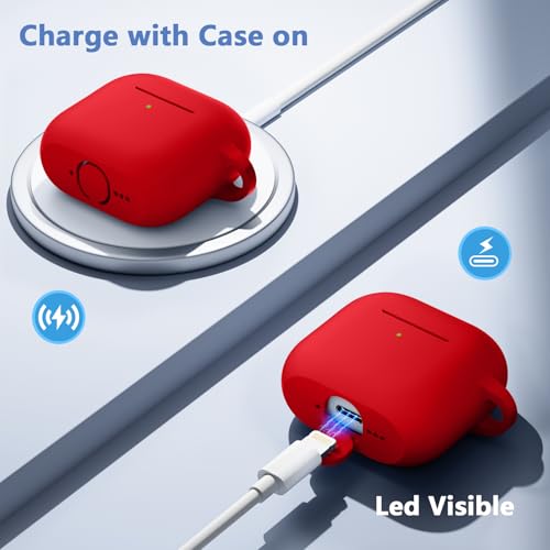 for Airpods 4th Generation Case Cover(2024),Soft Silicone Full Protective Case for AirPods 4 Case with Keychain & Cleaner Kit,Compatible with Apple Airpods 4 for Women,Men（Red） - color: Red