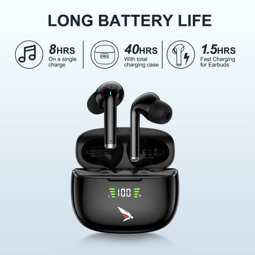 True Wireless Earbuds, Bluetooth Headphones, Hi-Fi Stereo in-Ear Headphones, 1562F Smart Chip, ANC Active, 40H Playtime, IPX6 Waterproof, Ergonomic Design, Smart Touch with Wireless Charging Case