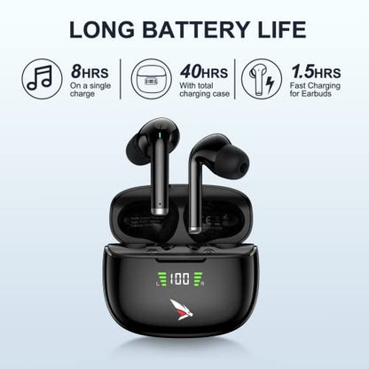 True Wireless Earbuds, Bluetooth Headphones, Hi-Fi Stereo in-Ear Headphones, 1562F Smart Chip, ANC Active, 40H Playtime, IPX6 Waterproof, Ergonomic Design, Smart Touch with Wireless Charging Case