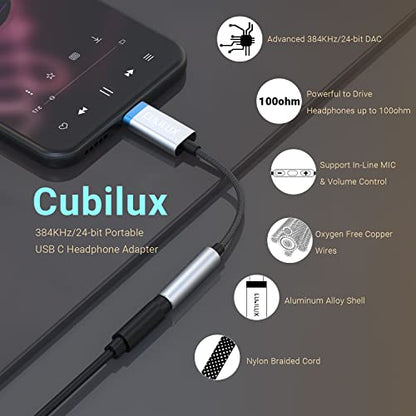 USB C Audio Adapter with 384KHz/24-bit DAC Compatible with iPhone 17/16/15, iPhone 17/16/15 Pro/Max, iPad 10, iPad Pro, iPad Air 5/4, iPad mini 6, Google Pixel 8/7/6 Pro 7a/6a 6 5XL More - color: Silver-Blue, 384KHz/24-bit