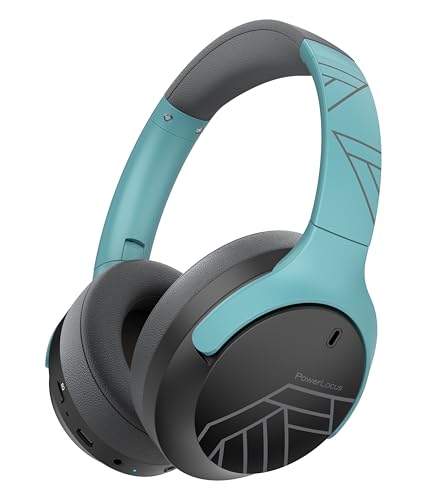 PowerLocus Bluetooth Headphones Over Ear, 60H Playtime, 4 EQ Modes Wireless Headphones with Microphone, Hi-Fi Stereo Deep Bass Foldable Headphone, Soft Foam Ear Cups,Fast Charging for Travel/PC/Phones - color: Grey/Mint