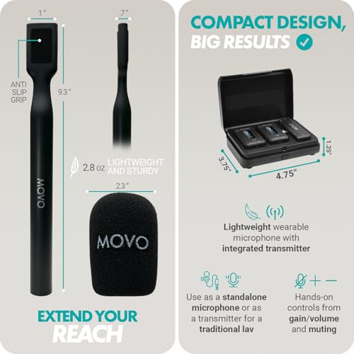 Movo WMX-2-L-Duo Dual Wireless Lavalier Microphone for iPhone/Lightning Devices with WMX-HM Handheld Adapter - Lapel Mic with Handle Mount for Content Creators, Interviews, Reporting - style: Lightning DUO