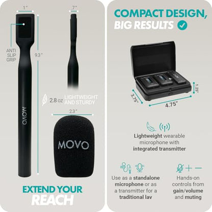 Movo WMX-2-L-Duo Dual Wireless Lavalier Microphone for iPhone/Lightning Devices with WMX-HM Handheld Adapter - Lapel Mic with Handle Mount for Content Creators, Interviews, Reporting - style: Lightning DUO