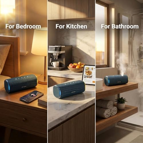 Bluetooth Shower Speaker, IPX7 Waterproof Pool Speaker | Interactive Tap-to-Play Drum Beats, 25H Playtime, LED Lights, Built-in Mic for Hands-Free Calls in Bathroom, Blue - color: Blue