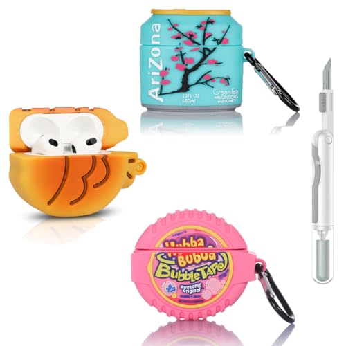 (3Pack+Cleaner Pen) Suublg Case for AirPods 3rd Generation Earbuds with Cleaning Pen Kits, Silicone Cover Protective Shockproof with Cartoon Styles of Design for AirPods 3 (AR+BB+YF) - color: AR+BB+YF