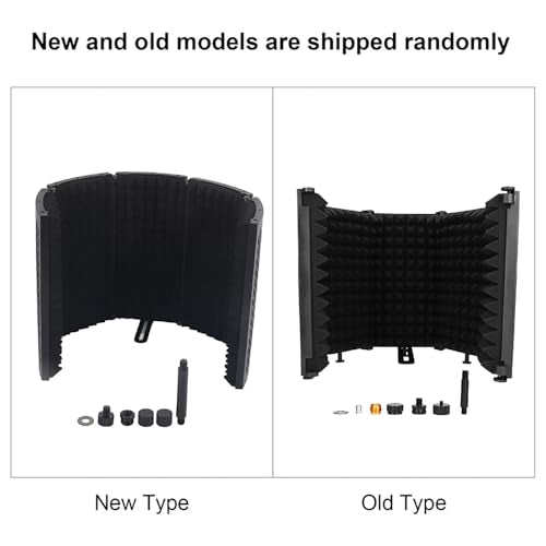 Foldable Microphone Isolation, 5-Panel Acoustic Foam Sound Absorbing Reflector, Portable Studio Vocal Booth for Recording Podcasting - with Adjustable Angles