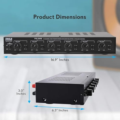 Pyle 6 Channel Speaker Selector Switch - Multi Zone A B Speaker Distribution Controller Box w/ Independent Audio Source Volume Control, Supports Home Theater Stereo Receiver System - Pyle PSLSW6