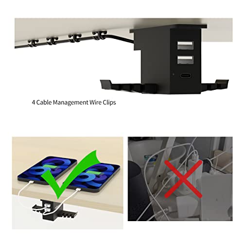 Headset Holder with USB Port Under Desk Headphone Stand Gaming Desk Accessories, Dual Earphone Hangers Hook (USB Type-C + A Included, Black, Steel & Aluminum, Tabletop Mount)