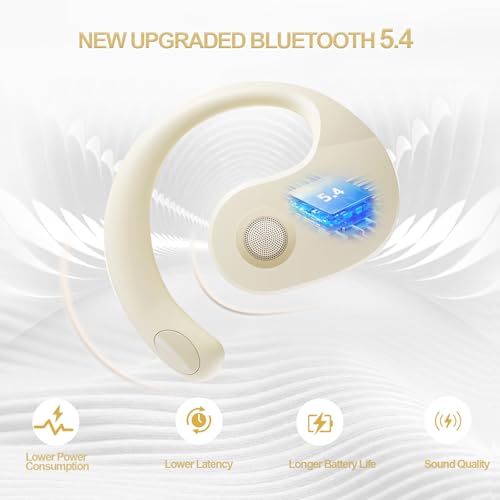 Open Ear Headphones Wireless Bluetooth 5.4, Air Conduction Wireless Bluetooth Earphone, OWS Hanging Earphones with Earhooks and Mic, Open Ear Earbuds IPX5 Waterproof for Sports Gaming Driving(Khaki) - color: Khaki