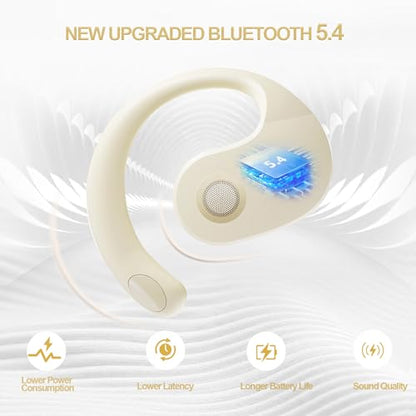 Open Ear Headphones Wireless Bluetooth 5.4, Air Conduction Wireless Bluetooth Earphone, OWS Hanging Earphones with Earhooks and Mic, Open Ear Earbuds IPX5 Waterproof for Sports Gaming Driving(Khaki) - color: Khaki