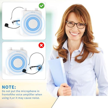 30W Portable Voice Amplifier with Wired Microphone Headset, 2800mAh Rechargeable PA System Speaker Personal Microphone Speech Power Amplifiers Loudspeaker for Teachers/Metting/Tour Guide - color: White