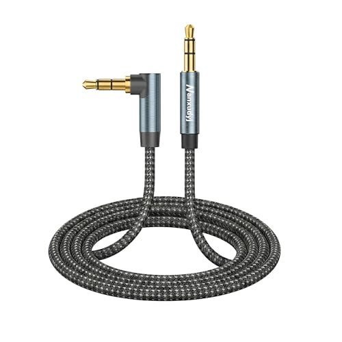 0.3m(1피트) 짧은 Aux 코드, 90도 직각 3.5mm 오디오 케이블, TRS 수-수 나일론 브레이드 보조 케이블, 자동차 스테레오, 헤드폰, PS4, PC, 스피커용 - 24K 금 도금 및 엉킴 없음 - size: 1ft/0.3M