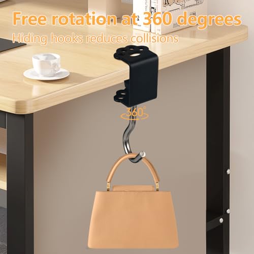 4Pcs Desk Hook for Hanging Bag Backpack Under Desk Clamp Cute Cat J Hooks Heavy Duty Black Metal Purse Hook for Table Adjustable Headphone Holder Desk for Table Desk Closet Door Cabinets