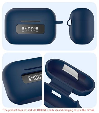 for TOZ0 NC9(2024) Case Cover, Silicone Protective Battery Display Visible Design Cover ONLY for TOZO NC9 Hybrid Active Noise Cancelling Wireless Earbuds 2024 Version with Carabiner-Blue - color: Blue