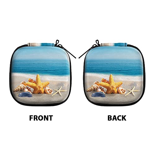 WIRESTER Portable Wireless Headphone Case, Earphone Storage Bag Carrying Case, Earbud Holder with Black Carabiner Compatible with Airpods - Seashells On The Beach - color: Seashells On The Beach
