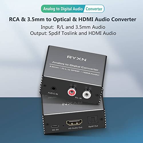 RCA & 3.5mm to Optical & HDMI Audio Converter, HDMI Switch 2 in 1 Out