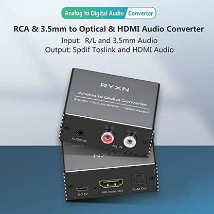 RCA & 3.5mm to Optical & HDMI Audio Converter, HDMI Switch 2 in 1 Out